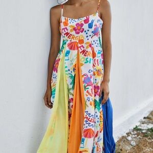 Farm Rio White Good Vibes Maxi Dress with a tropical floral print. Size S.